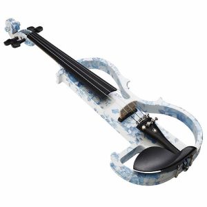Kinglos 4/4 White Blue Flowers Colored Advanced Electric Violin - DSG-1201