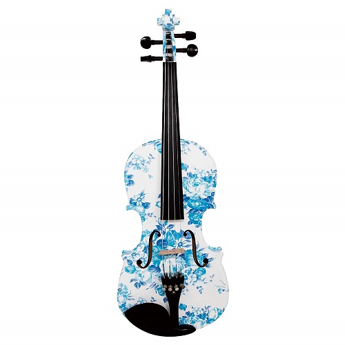 Kinglos 4/4 White Blue Flower Solid Wood Violin