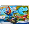 Hot Wheels - Hot Wheels City Track with 1 Car, Dart Through Giant Loop to Defeat the Mega Dinosaur, Racing Stunt Track with T-Rex, Toy for Kids 4+ Years